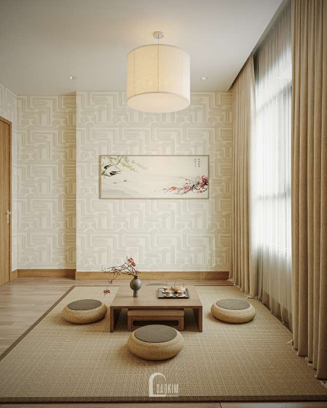 Thiết kế nội thất không gian phòng thiền phong cách Nhật Bản tại căn hộ The Zurich mang phong cách Modern Organic
